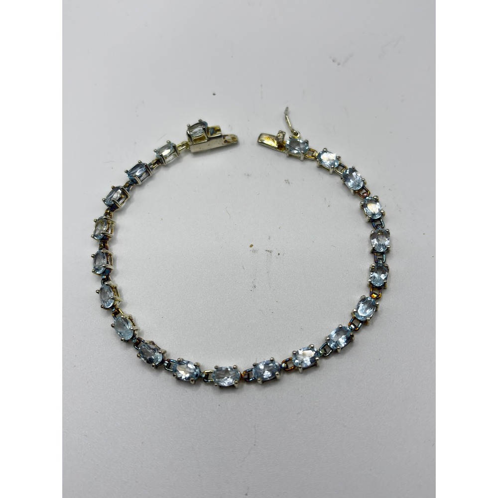 Unbranded Tennis Bracelet Womens 7.25in Blue 925‎ Sterling Silver Oval Gemstone